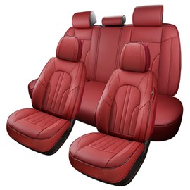 MINGBRON Red Car Seat Covers,Leather Car Seat Cover, Waterproof Seat Covers Full Set, Fit RAV4 Accord Altima Rogue CX5 CRV Wine Red