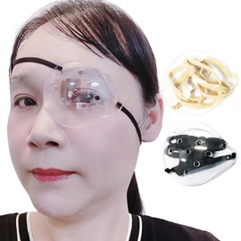 AMZVIO 2pcs Eye Shield After Cataract Surgery,Eye Shield for Sleeping after Surgery,Extended Elastic Band Longer & Wider for Adults Eye Protector Clear Eye Patch (Black+Beige)