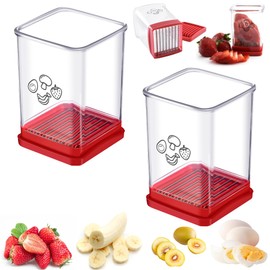 TZEKING 2 Stück Gemüseschneider,Obstschneider,Schnellschneider mit Druckplatte,Speed Obstschneider Edelstahl,Obstschneider mit Schutzkappe und Aufbewahrung,für Bananen Weiche Früchte Gemüse Küche