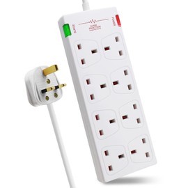 EXTRASTAR 8 Way Extension Leads with Surge Protection, 13A 3120W Approved British UK Wall Mounted Power Strips with 2 Metre Extension Cord for Home, Office - White