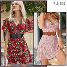 WERFORU Women's Wide Elastic Waist Belt Elegant Fashionable Stretch Waist Belt for Dresses, C-Black+Brown