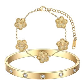 CHAOTEMAI Clover bracelet, clover jewellery, clover bracelet, 18k gold-plated four-leaf clover bracelet, lucky bracelet for wedding, birthday, everyday life, gift for women, Stainless Steel, Titanium