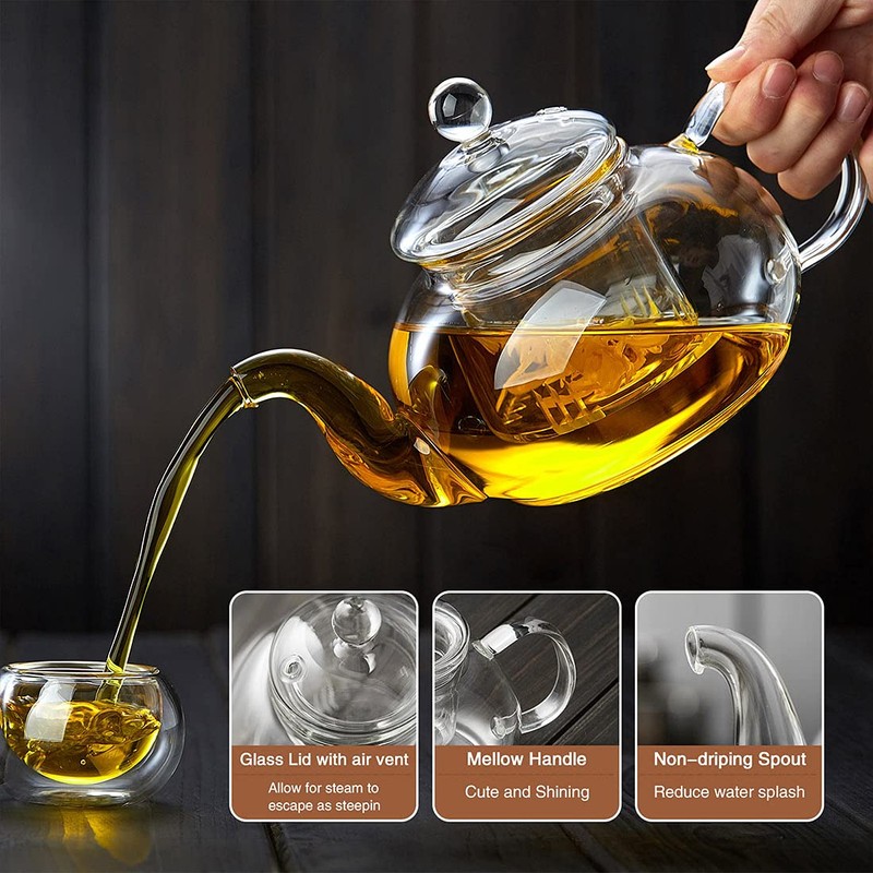 DOPUDO Glass Teapot with Removable Clear Infuser, 27 oz/ 800