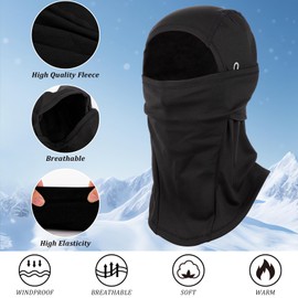 Risipu Winter Face Mask with Glasses Holes Outdoor Sports Full Face Cover Ski Mask Warm Fleece Balaclava for Adult Skiing Motorcycle Wind Sun UV Protection Black