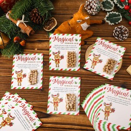 Jingmore 25 Set Magic Reindeer Food Gift Treat Bag for Christmas Clear Eve Bags with Reindeer Pattern Cards for Christmas Eve Xmas Party Favors Sleigh Holiday Fun Labels for Treat Bags