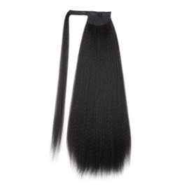WIGNEE Kinky Straight Ponytail Wrap Around Long Ponytail Extension Natural Black Yaki Ponytail Extension for Black Women Pony Tails Hair Extensions (Natural Black, 26 Inches)