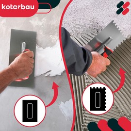 KOTARBAU® Stainless Steel Smoothing Trowel with Toothing 12 x 12 mm Toothed Trowel for Laying Tiles, Smoothing Disc, Stainless Steel Trowel with Soft Handle, Essential for Tiling, 270 x 130 mm