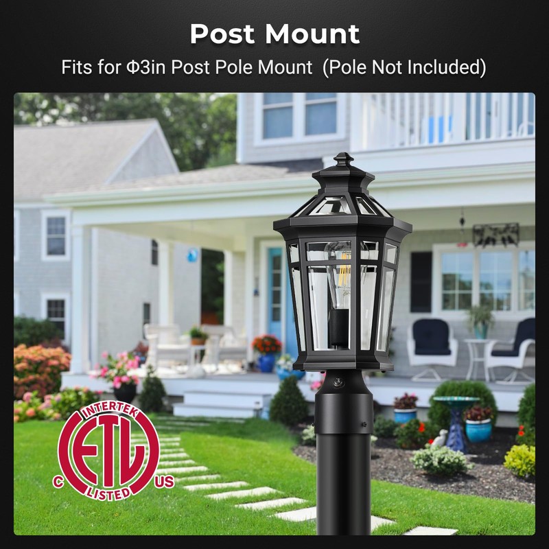 OPAXIS 2-Pack Post Lights Outdoor Hardwired, Modern Black Dusk to