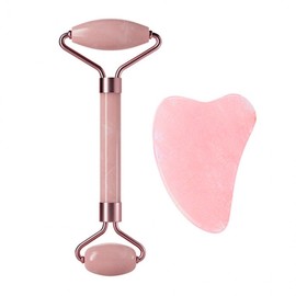 Natural Jade Facial Gua Sha Massager Roller Tool Set Lymphatic Circulation Pink