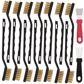 12 Pcs Mini Brass Brush Set, Brass Scratch Brush with Curved Handle, Cleaning Weld Slag and Rust
