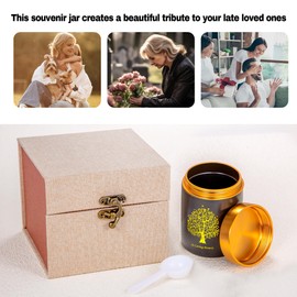 Small Keepsake Urns for Ashes - Black Decorative Funeral Memorial Urn - Family Tree Ceramic Urns with Metal Screw Lid