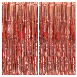 Rose Gold Tinsel Foil Fringe Curtains Party Backdrop 2 Pack 3.2x8.2ft Rose Gold Birthday Decorations for Girls Women Metallic Photo Booth Streamers for Valentines Bridal Shower Bachelorette Engagement