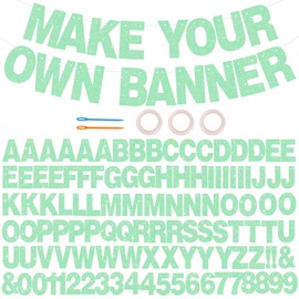 BEISHIDA 116 PCS Glitter Light Green DIY Letter Banner Kit Make Your Own Banner，Including 111 Letters and Numbers 3 Rope and 7 Threading Device,Customized for Birthday Graduation Wedding Party Decor