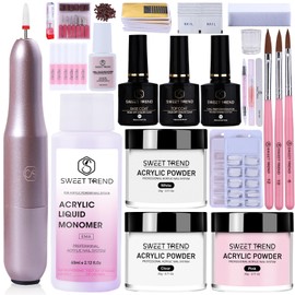 Acrylic Nail Kit with Drill: 20g Clear White Pink Acrylic Powder and Liquid Beginners Set - Professional Brushes Nail Tips Nail Supplies - Full Tools Extensions Starter for Women Home & Salon