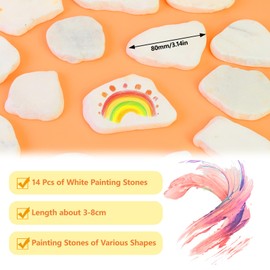 Pack of 14 Flat Stones for Painting, 3-8 cm, Ideal Flat Stones for Painting, Pebbles for Painting for Art and Handcraft Projects (White)