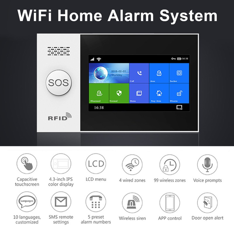 WiFi Home Alarm System High Decibel Voice Prompt Infrared Sensing