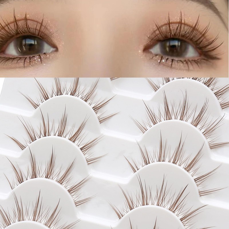 10 Pairs Brown False Eyelashes Clear Band Cartoon False Eyelashes