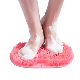 Shower Foot Massager Scrubber Mat, Foot Scrubber with Non-Slip Suction Cups for Cleaning, Exfoliating & Massage Your Feet (Pink)