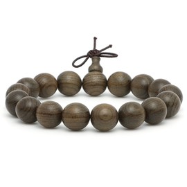 Thajaling 12mm Wooden Bead Bracelet, Natural Gloomy Wood Bead Bracelet, 17 Bead Buddhist Prayer Bead Bracelet, Fashion Hand Served Bead Bracelet, Vintage Wooden Bead Bracelet
