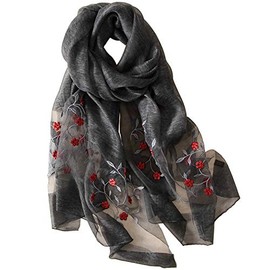 Alysee Women Soft Warm Silk&Wool Mixed Embroidered Scarf Shawl Headwrap Black