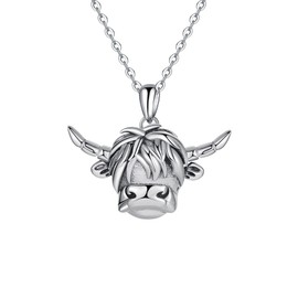Fryneauy Highland Cow Head Necklace 925 Sterling Silver Pendant Necklace Scottish Cow Jewelry Gifts for Women
