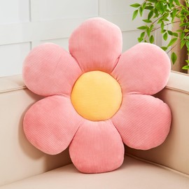 Kcvvcr Pink Flower Pillow, Soft 14.9" Flower Throw Pillow, Cute Flower Shaped Floor Pillow, Aesthetic Floral Plush Daisy Decorative Pillows for Bed Sofa Couch