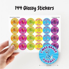 Pack of 144 Dinosaur Bravery Stickers for Children (30mm) Bravery Reward Stickers for Teachers, Doctors, Nurses, Dentists, MyClassroom