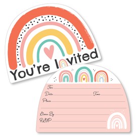Big Dot of Happiness Hello Rainbow - Shaped Fill-In Invitations - Boho Baby Shower and Birthday Party Invitation Cards with Envelopes - Set of 12