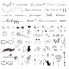 Italian 6 Sheets of Stick-On Tattoos as Party Bag Stickers Temporary Tattoo Birthday Gifts for Boys Girls Women Men