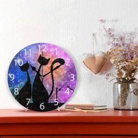 senya Magic Cats Design Round Wall Clock, Silent Non Ticking Oil Painting Decorative for Home Office School Clock Art