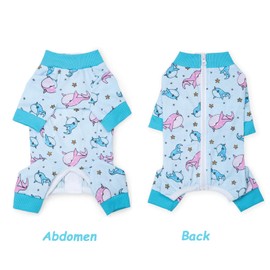 Dog Recovery Suit for Surgery Small Medium Dogs Onesie, Cute Soft Dog Pajamas Bodysuit Cone Alternative Prevent Licking Recovery Suit Female Male (Dolphins, Medium)