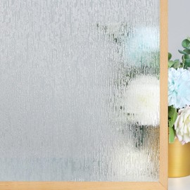 rabbitgoo Window Privacy Film Frosted Glass Window Film, Decorative UV Blocking Window Cling, Static Cling Sun Blocking Window Covering, Removable Window Sticker for Home, Rain Silk, 35.4" x 118.1"
