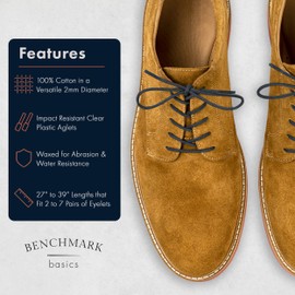 Benchmark Basics Navy Blue 33" Round Waxed Cotton Shoelaces | 2mm (5/64”) Width (33 Inches, Navy Blue)
