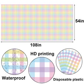 Buxiuer Easter Buffalo Check Plaid Tablecloth Plastic Happy Spring Festival Decoration Checkered Disposable Table Cloth Cover Dining Room Kitchen Decor 54 x108 Inch-2 Pack