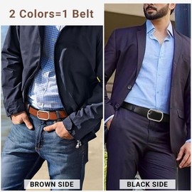 SANSTHS Mens Reversible Leather Belt, Reversible Belt for Men Dress Belt Men Leather Belt One Belt 2 Sides, Silvery Buckle/Black Brown