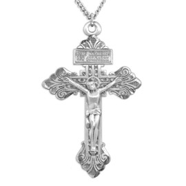 Heartland Store Men's Large Sterling Silver Pardon Crucifix + 24 Inch Endless Rhodium Plated Chain| USA Made