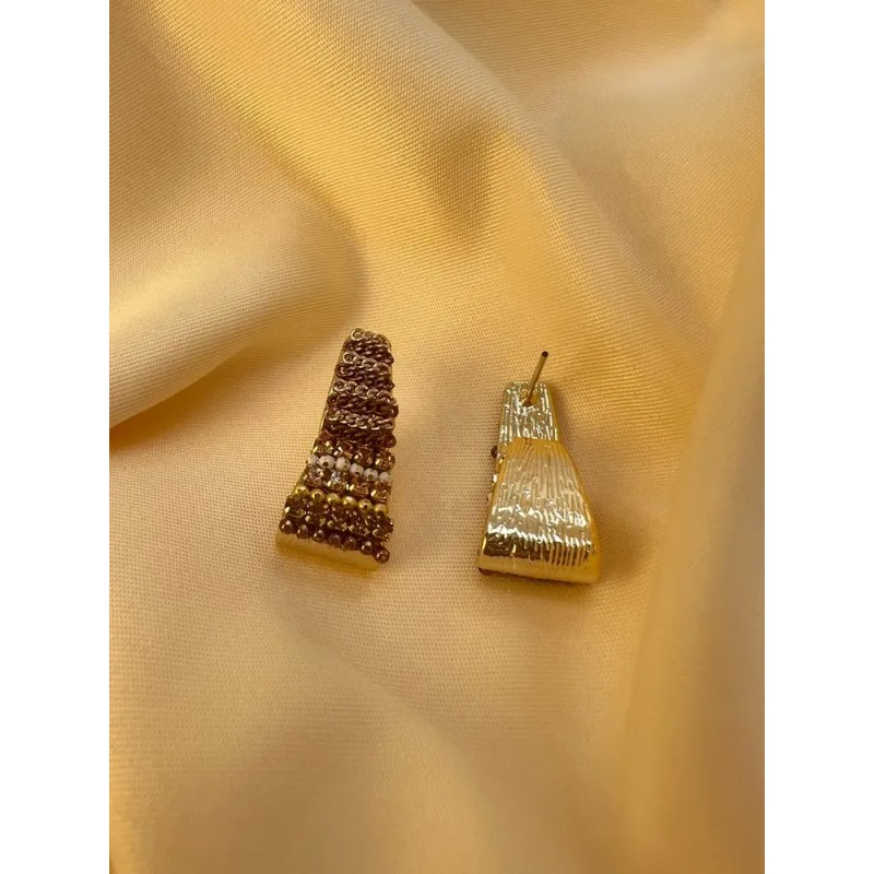 WeienWeier - Aretes Trapecio Cadenas Diamantes Cafés Diseño Coreano (1pz)