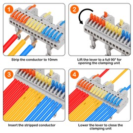AITRIP 10pcs DIN Rail Terminal Blocks, DIY Splicing Wire Connectors for Circuit Inline 28-12AWG for Electrical Wires (3 in 15 Out)
