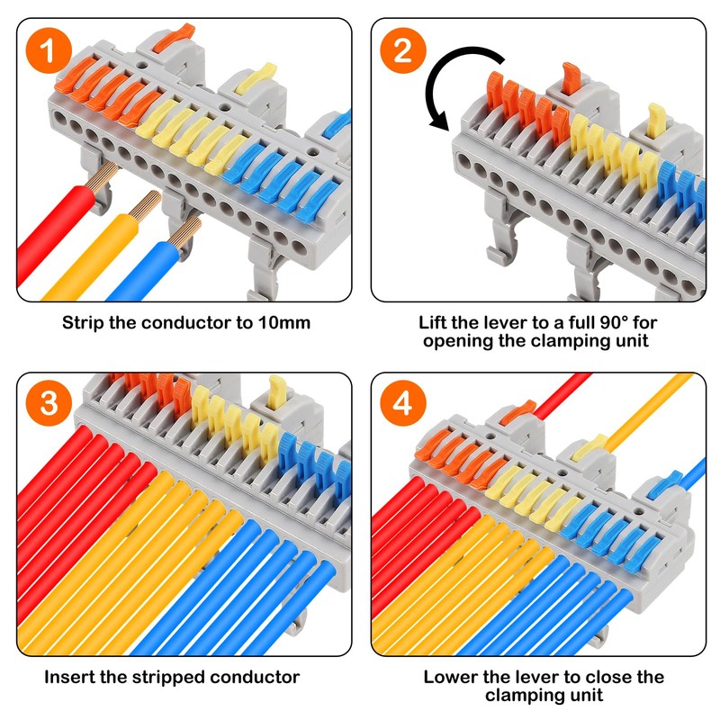 AITRIP 10pcs DIN Rail Terminal Blocks, DIY Splicing Wire Connectors