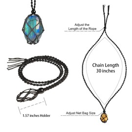 weryerker Natural Gemstone Labradorite Pendant Necklace Healing Crystal Stone Pendant with Hand-Woven Rope Adjustable for Women Men (1PC Labradorite)