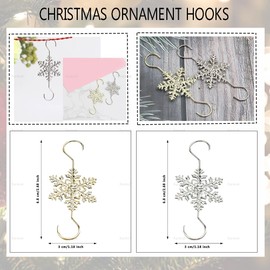 Furimuk Christmas Snowflake Ornament Hook Hangers Gold Sliver Snowflake Decorative Christmas Tree Hanging Metal Wire for Xmas Christmas Tree Decoration Hangers(20PCS) (Gold)