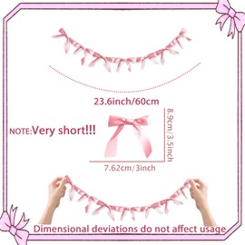 JeVenis Pink Garland Pink Bow Ribbon Banner Coquette Bachelorette Coquette Birthday Party Bow Party Decorations