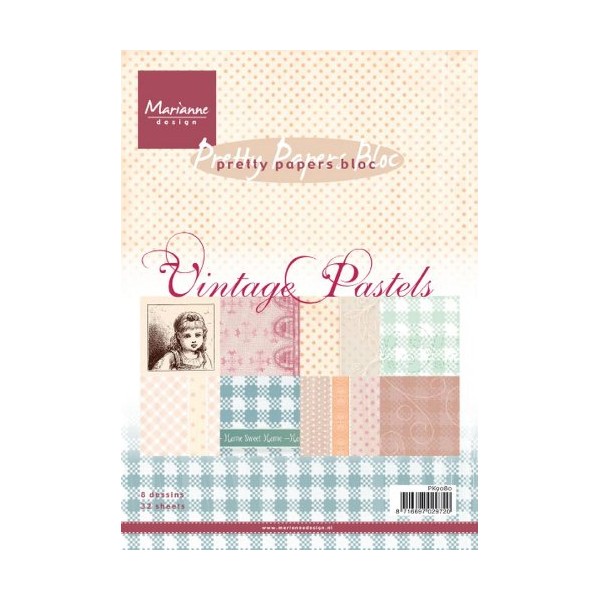 Marianne Design Pretty Papers Bloc Vintage Pastels, Dekopapier-Set, Inhalt 32