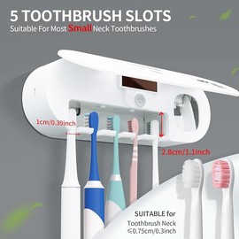 Toothbrush Holders - OVAS HOO Toothbrush Holder for Bathroom 5 Toothbrush Slots Toothbrush Holder Wall Mounted with Toothpaste Dispenser Chargeable Tooth Brushing Holder (White)
