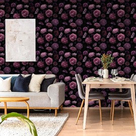 Akodm Dark Floral Peony Peel and Stick Wallpaper Contact Paper Renter Friendly Removable Gothic Waterproof Self Adhesive Vintage Vinyl Bathroom Bold Flower Wallpaper Papel Tapiz Para Pared 17.7"x 213"