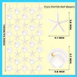 8pcs Beach Seashell Party Hanging Garlands Ocean Seashell Party Decorations Starfish Theme Room Wall Decor for Natural Beach Sea Baby Shower Supplies