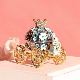 Generic Aurélux Craft Bunny Figurine Pumpkin Crown Carriag - Elegant Vintage Jewelry Box - Unique Enamel Design Decoration Proce (Blue) (Blue)