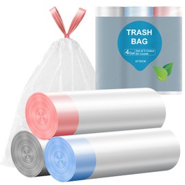 Selegere Drawstring Trash Bags, Leak-Proof and Puncture Resistant, 4 Gallon Small Garbage Bags for Bathroom, Kitchen, Office, and Travel, Eco-Friendly, 3 Colors,Pack of 60