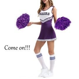 Niuhong 6 Pieces Cheer Leader Poms Pom Bright Metallic Cheers Ball Squad Cheer Sports Colours Pompoms Hand Flower Bands Spirit Cheering Pom Colours Accessories Cheerleading Sports Games Team (Purple)