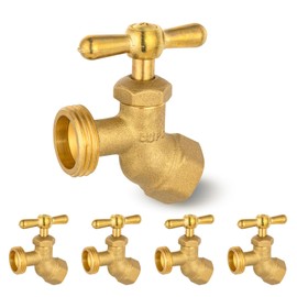 5-Pack HeSun Brass No-Kink Hose Bibb Valve, 3/4" FIP Inlet x 3/4" MHT Outlet, Garden Hose Faucet/Valve